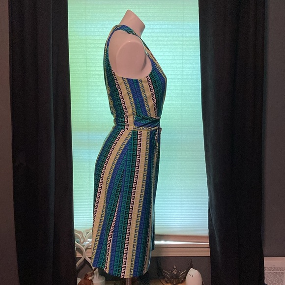 Laundry by Shelli Segal Greek key print knot front detail lined dress size 10 - Picture 5 of 6